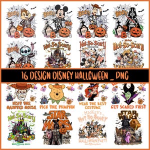 Pakiet na Halloween z Disneya i Gwiezdnych Wojen, upiorne wzory postaci szkieletów, clipart imprezy Halloween z Myszką Miki nie jest taki straszny, świąteczna sublimacja