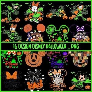Pacote Disney Halloween 2026, clipart de abóbora assustador do Mickey e seus amigos, sublimação de personagens fofos de Halloween, conjunto de design festivo para o feriado