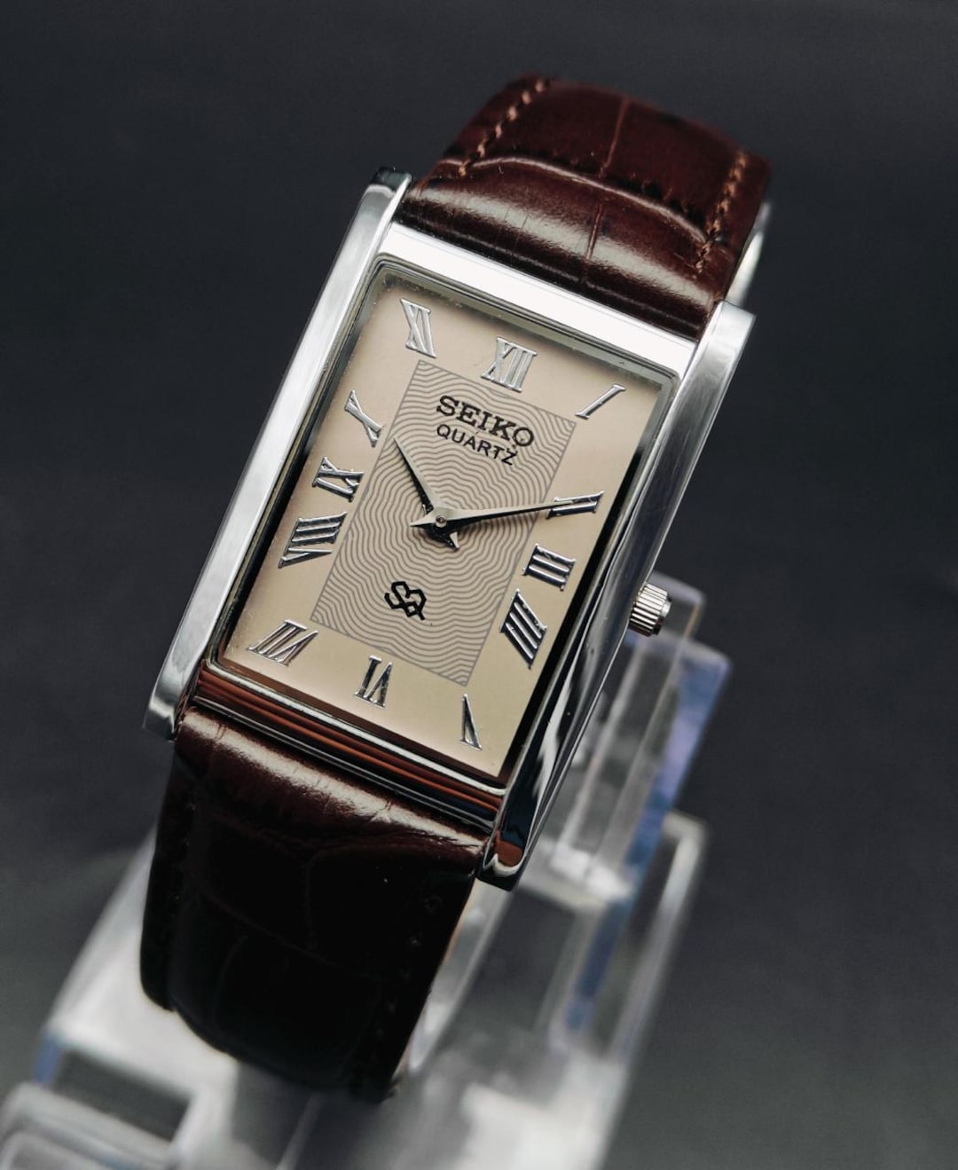 Vintage Seiko Slim Rectangle Watch, Grey Dial, Stainless Steel, New ...