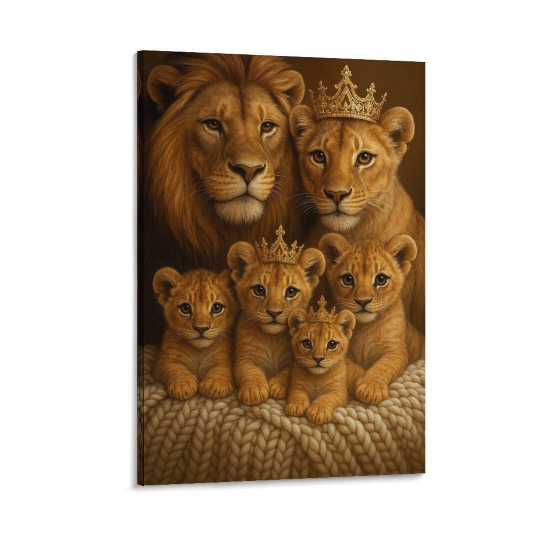 Lion Family Canvas Print, Crowned Cubs, Nursery Wall Art - Etsy