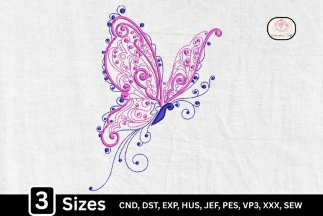 Floral Butterfly Embroidery Design | Elegant Swirls (instant Download ...