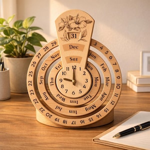 Laser Cut Perpetual Calendar Clock Template - Digital File