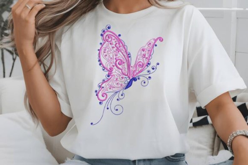 Floral Butterfly Embroidery Design | Elegant Swirls (instant Download ...