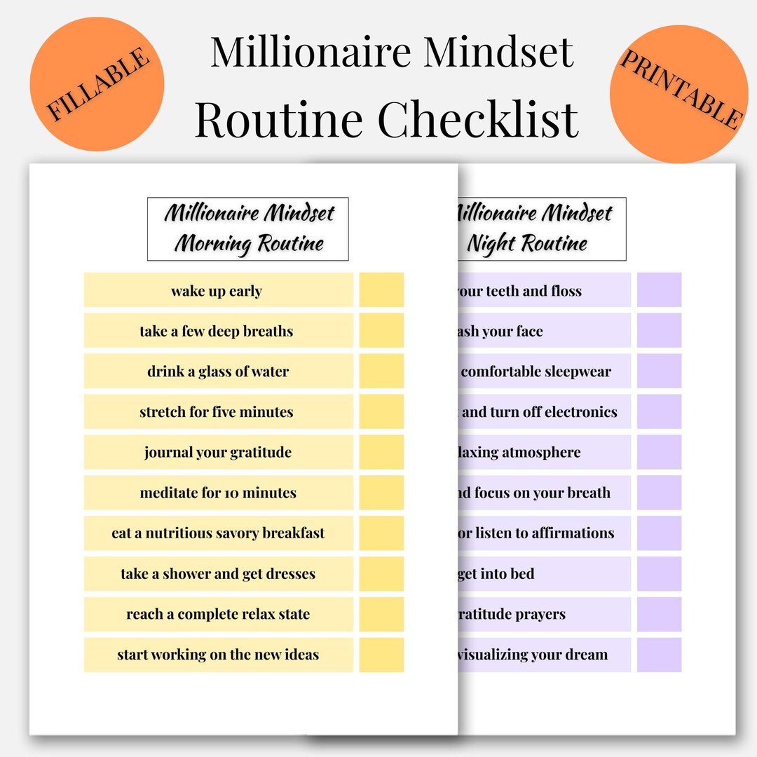 Money Mindset Morning Night Routine Checklist - Success Habits Tracker ...
