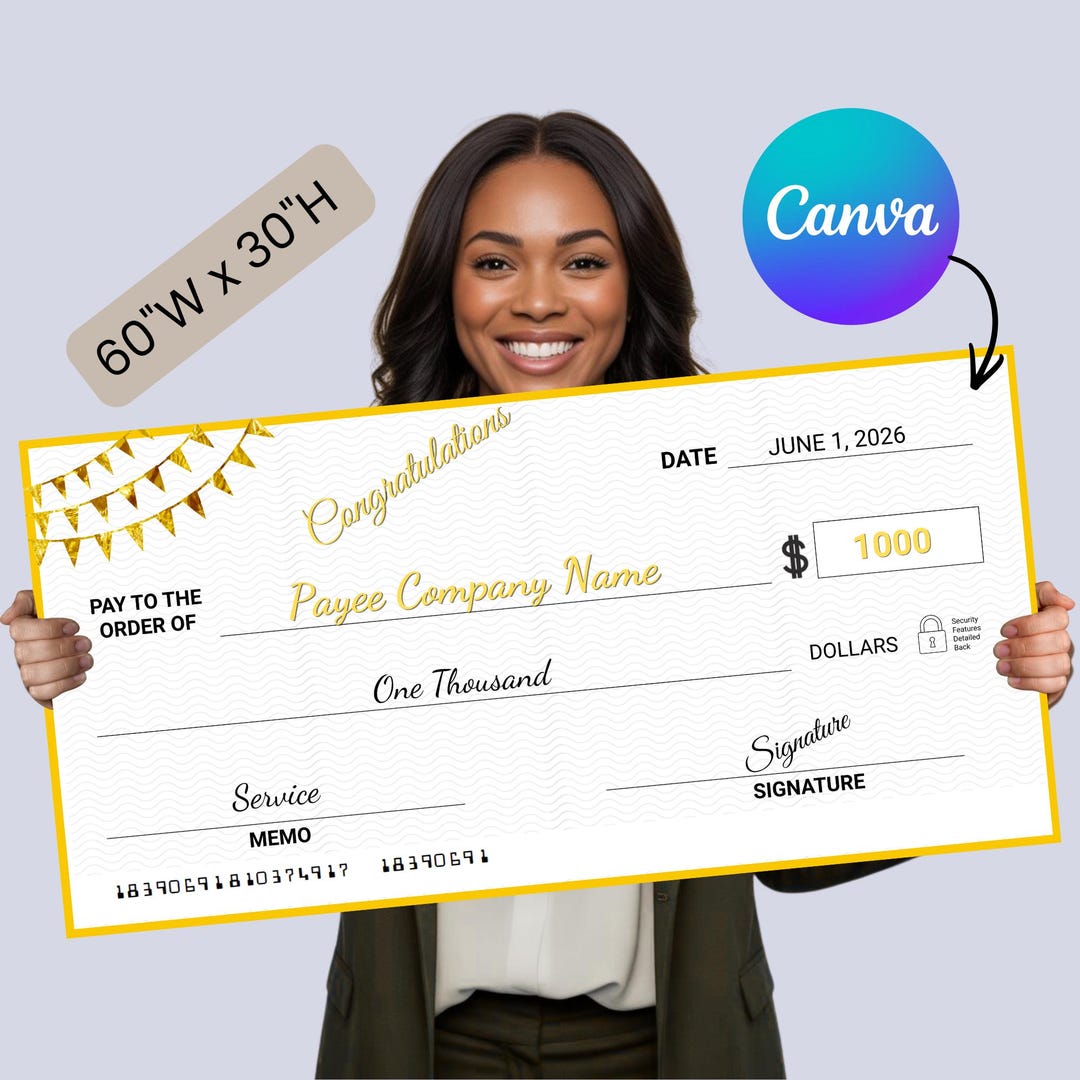 Display Cheques Editable Giant Award Cheque 60x30