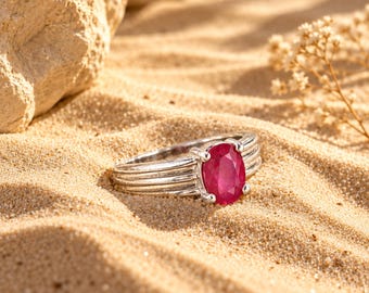 Bague ovale en rubis naturel du Mozambique, pierre précieuse rubis, bague en argent pour femme, bague de naissance de juillet, bague en pierre précieuse rouge, cadeau d'anniversaire pour elle