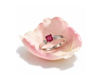 Bague rubis en corindon naturel, taille octogonale à degrés, pierre précieuse rouge-rose naturelle du Mozambique, design géométrique, cadeau d'anniversaire pour elle