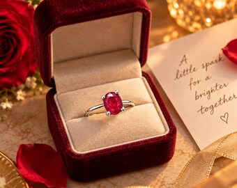 Ovale robijnring, robijn verlovingsring, 0,90 karaat, verfijnde rode edelsteenring, 2,055 gram, beloftesring voor haar, jubileumcadeau