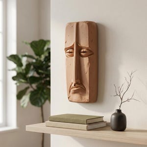 Monolitiska uttryck "Sorglig" väggskulptur, abstrakt ansiktskonst, 3D-tryckt dekor