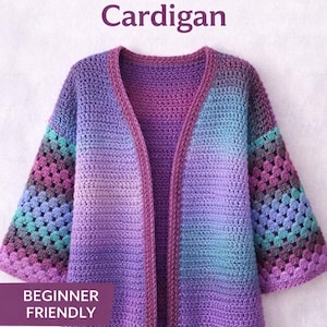 Crochet Cardigan Pattern PDF – Granny Square Sleeve Cardigan – Easy Crochet Jacket Pattern