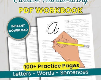 Cuaderno de ejercicios de escritura cursiva imprimible / Práctica del alfabeto, palabras y citas / Más de 100 páginas / Descarga instantánea en PDF