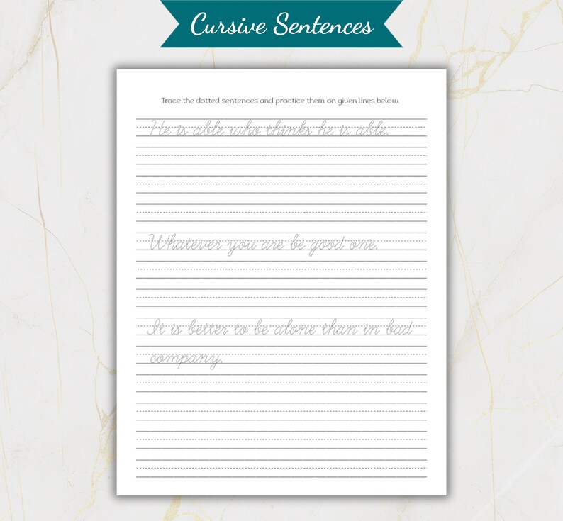 Cursive Handwriting Workbook Printable | Alphabet, Words & Quotes ...
