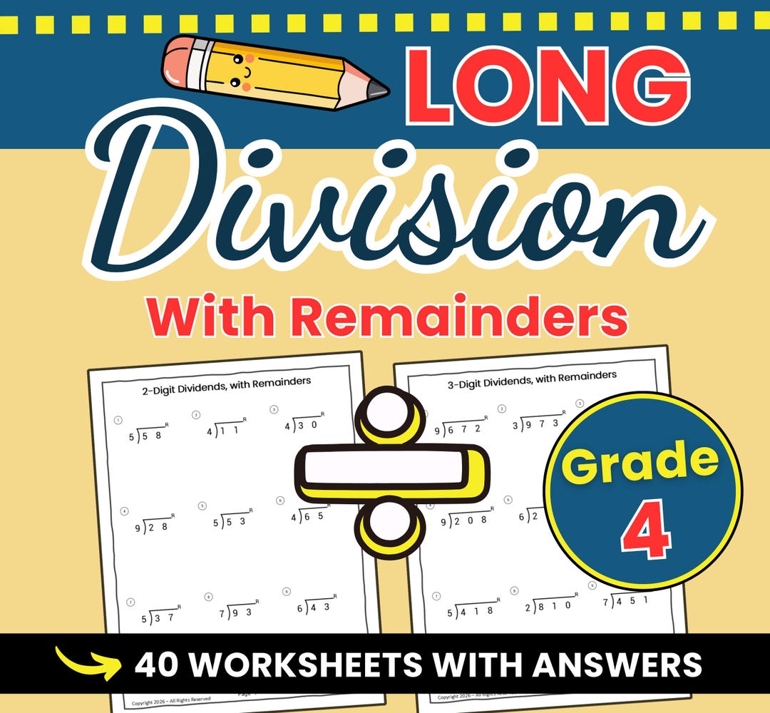 Long Division Worksheets With Remainders – Grade 4 | 2-digit & 3-digit ...