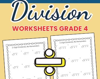 Hojas de ejercicios de división larga para cuarto grado / Dividendos de 2 y 3 dígitos (Descarga digital)