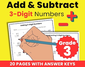Hojas de trabajo de suma y resta de 3 dígitos para 3.er grado / 3.NBT.2 / Páginas de práctica de matemáticas imprimibles (PDF)