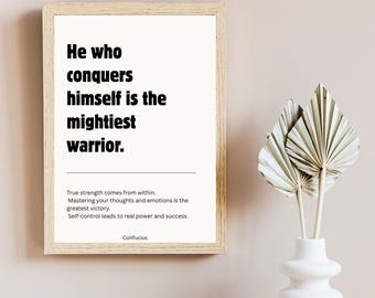 Lámina con cita motivacional de guerrero / Decoración minimalista con mentalidad de fuerza (descarga digital)