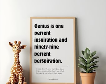 Lámina con cita de Thomas Edison, motivación para el éxito, decoración minimalista para la oficina (descarga digital)