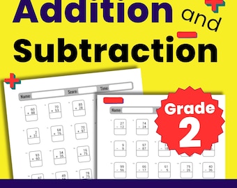 Hojas de trabajo de matemáticas de segundo grado: suma y resta, ejercicios cronometrados de dos dígitos, PDF imprimible con claves de respuestas.