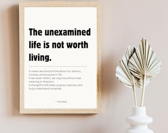 Lámina decorativa con cita de Sócrates para imprimir / Decoración minimalista para sala de estudio (Descarga digital)