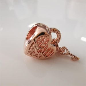 pandora rose gold heart locket charm with key