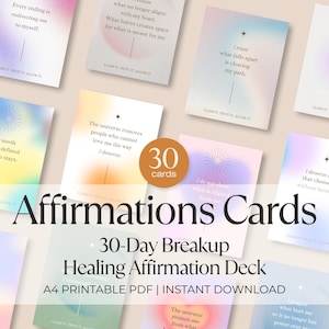 Breakup Healing Affirmation Cards – 30 Day Self Love Printable Digital Download Letting Go, Empowerment Affirmation Deck Bundle Vision Board