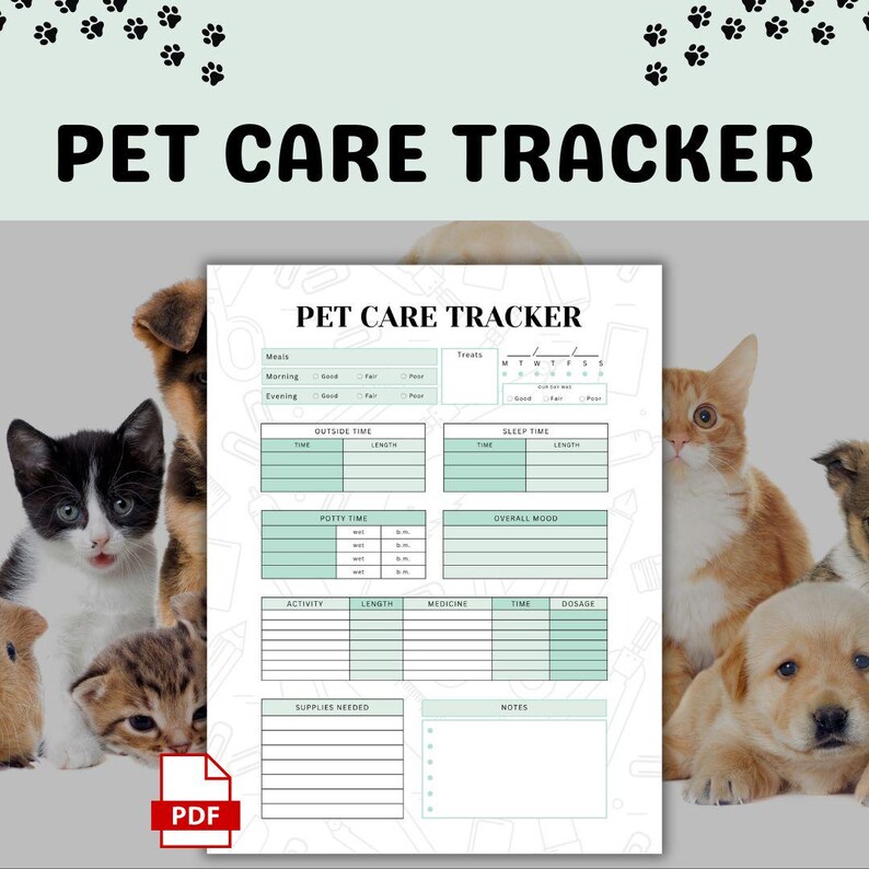 Pet Care Tracker Printable, Daily Pet Log PDF, Dog & Cat Care Planner ...