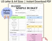 Beginner Budget Planner, Simple Monthly Budget Printable, Fillable PDF Sheet, Auto Calculating Digital Money Tracker