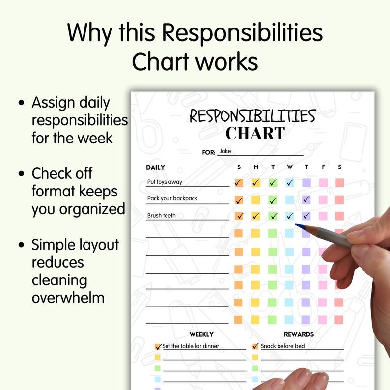 Weekly Responsibilities Responsibilities Chart Printable, Daily Weekly Responsibility Tracker ...