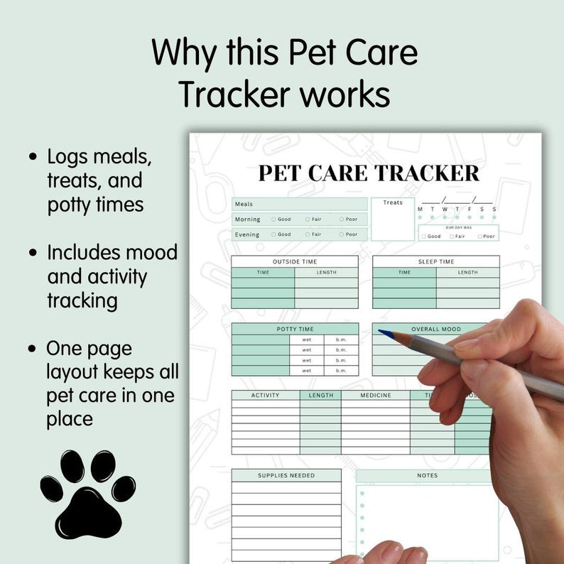 Pet Care Tracker Printable, Daily Pet Log PDF, Dog & Cat Care Planner ...