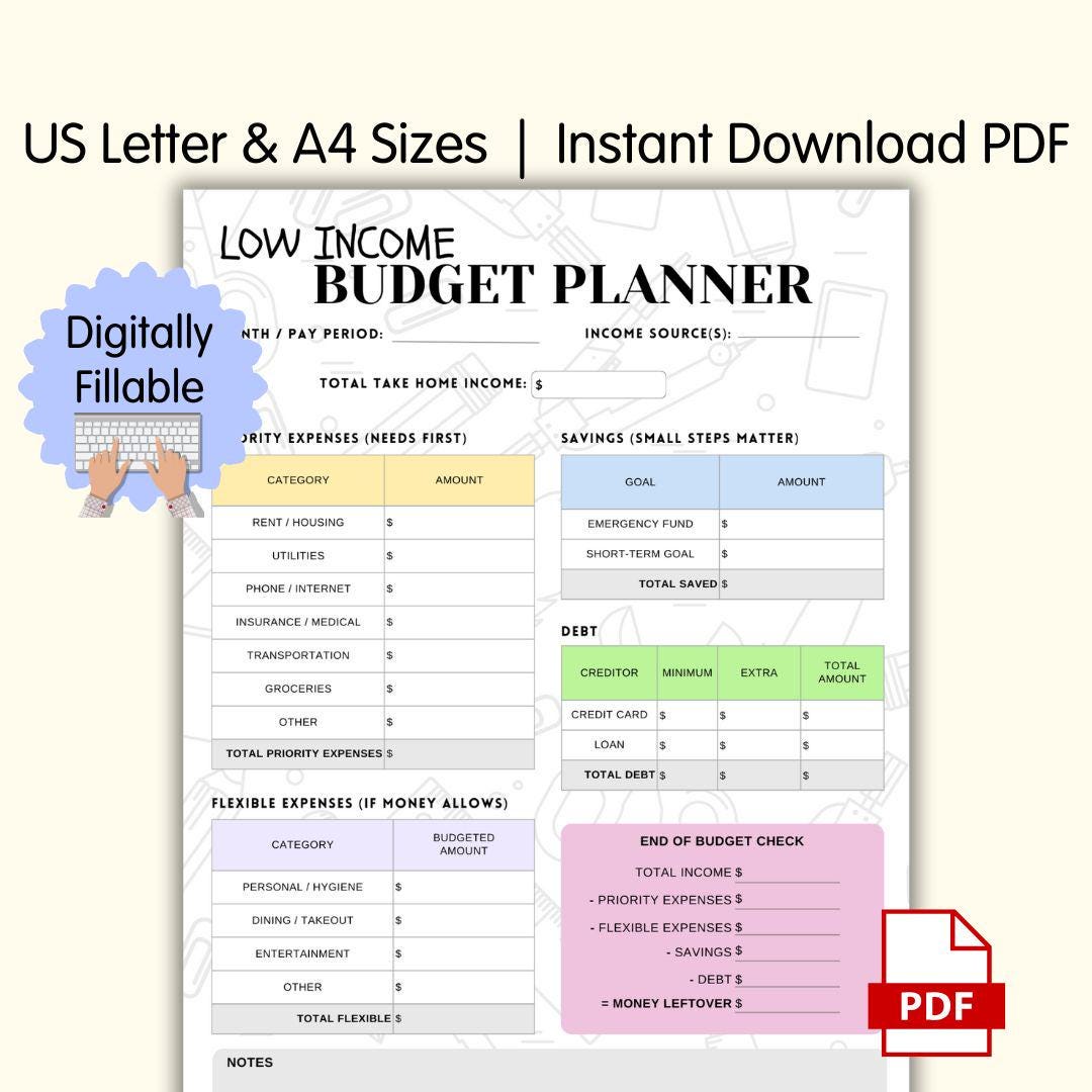Fillible Budget.pdf Low Income Budget Planner, Simple Monthly Budget Printable, Fillable ...