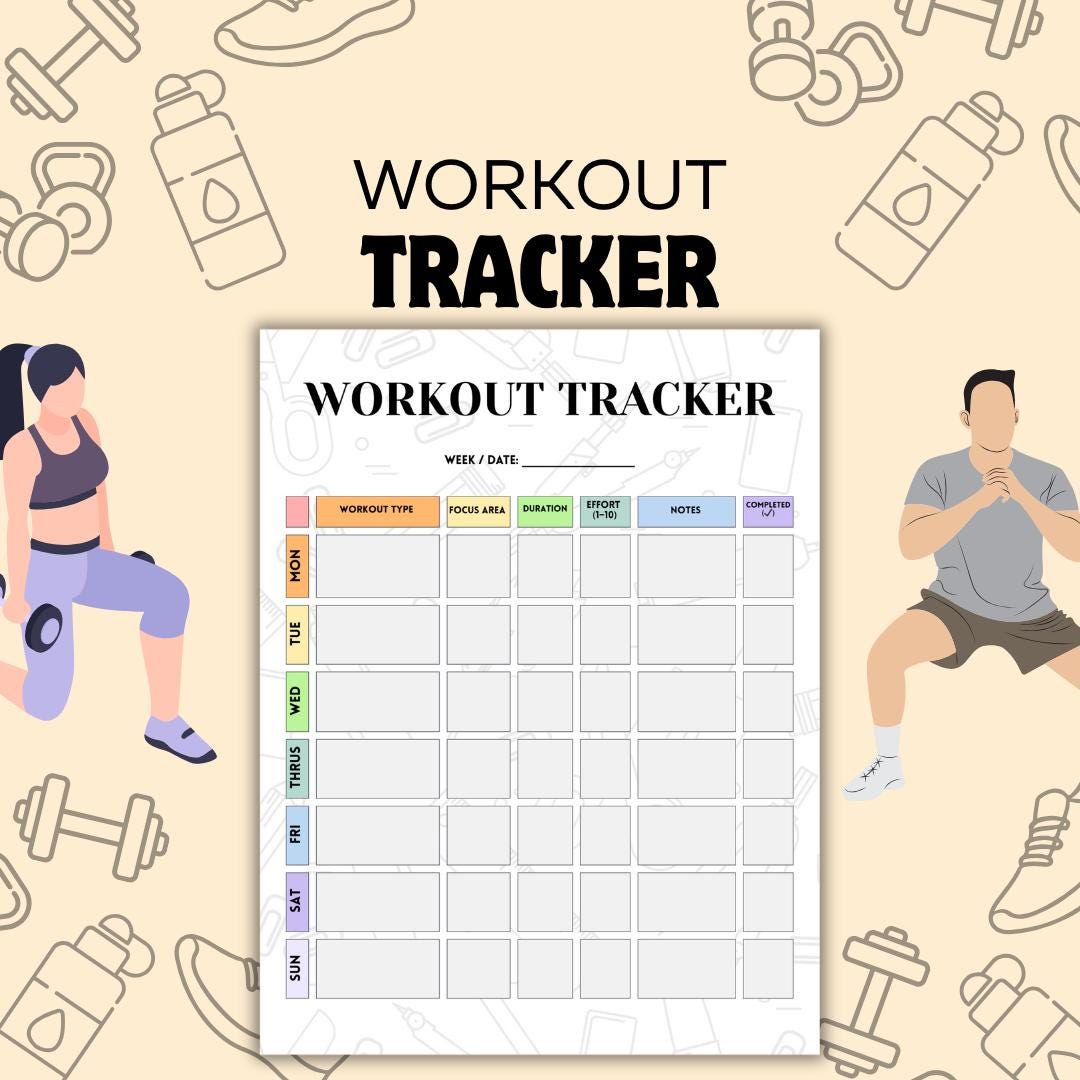 Workout Tracker Printable, Weekly Fitness Planner, Fillable PDF Workout ...