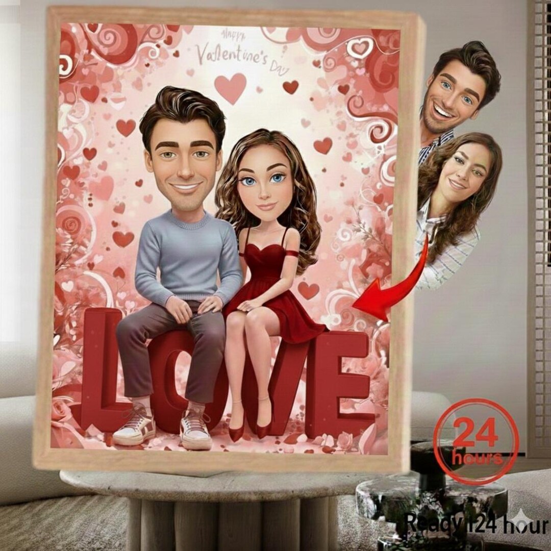 Custom Couple Caricature Portrait Anniversary Gift digital Download 