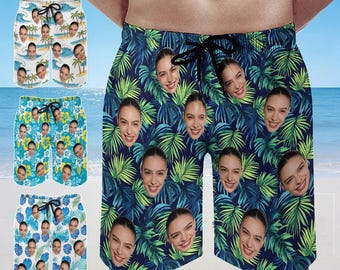 Bañador hawaiano personalizado con cara, shorts de playa con foto personalizada, traje de baño para hombre, bañador con cara estampada, vacaciones tropicales, regalo para fiesta en la piscina
