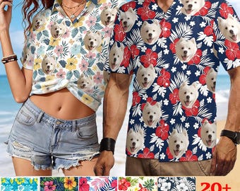 Camisa de hibisco personalizada, camisas hawaianas personalizadas, camisa tropical con botones, regalo divertido para San Valentín.