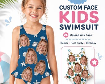 Traje de baño infantil personalizado con foto, traje de baño infantil con cara personalizada, traje de baño de una pieza para niños pequeños, regalo divertido para fiestas en la playa o la piscina, regalo de cumpleaños