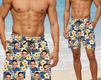 Bañador personalizado con cara, shorts de playa hawaianos personalizados, bañador para hombre con foto, regalo divertido para despedida de soltero, regalo de aniversario