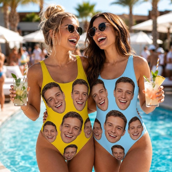 Custom Face Swimsuit, Personalized Photo One Piece Bathing Suit, Funny Bachelorette Party Swimwear, Beach Vacation Gift, Pool Party Outfit