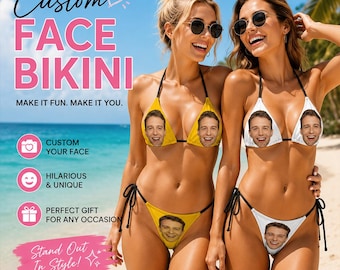 Custom Face Bikini Set, Personalized Photo Swimsuit for Women, Funny Vacation Bikini, Beach Pool Party Swimwear, Bachelorette Gift