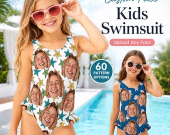 Traje de baño infantil personalizado con foto, traje de baño de una pieza para niñas, conjunto para la playa y la piscina, regalo de verano para niños