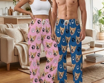 Pijama personalizado con la cara de tu mascota, pijama con foto de perro personalizada, pijama divertido para parejas, regalo para amantes de las mascotas