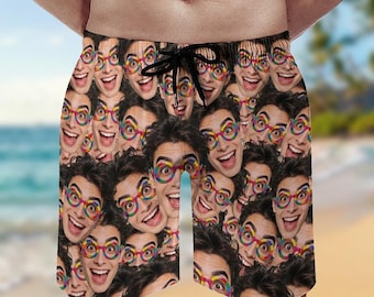 Strandshort op maat, gepersonaliseerde foto zwembroek, tropische vakantieshort, grappig cadeau bruidegom, vrijgezellenfeest, verjaardagscadeau voor mannen