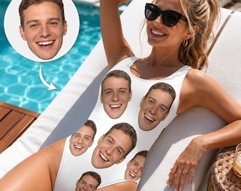 Traje de baño de una pieza con rostro personalizado, traje de baño con foto personalizada, traje de baño divertido para mujer, regalo único para despedida de soltera, regalo de verano para ella.