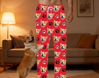 Aangepaste pyjamabroek huisdier gezicht, gepersonaliseerde foto nachtkleding, unisex hond kat loungebroek, huisdier minnaar geschenken, verjaardagscadeau voor haar hem