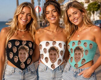 Custom Face Tube Top, Personalized Photo Bandana Top, Funny Boyfriend Face Crop Top, Bachelorette Party Outfit, Summer Gifts for Girls
