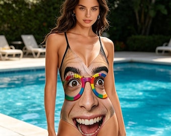 Personlig baddräkt med ansikte, personlig baddräkt, baddräkt med foto, present till möhippa, poolpartyklädsel, present till kvinnor
