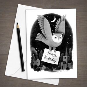 Carte d’anniversaire de livraison de hibou magique imprimable et téléchargement numérique