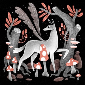 Winged Deer and the Magic Forest- Art Print