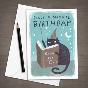 The Magical Cat Wizard Birthday card Printable and Digital Download