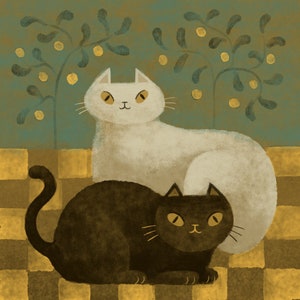 Cat Friends Folk Art- Art Print