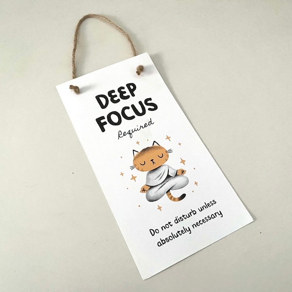 Meditating Kitty in “Deep Focus” -Do Not Disturb Door Hanging Sign